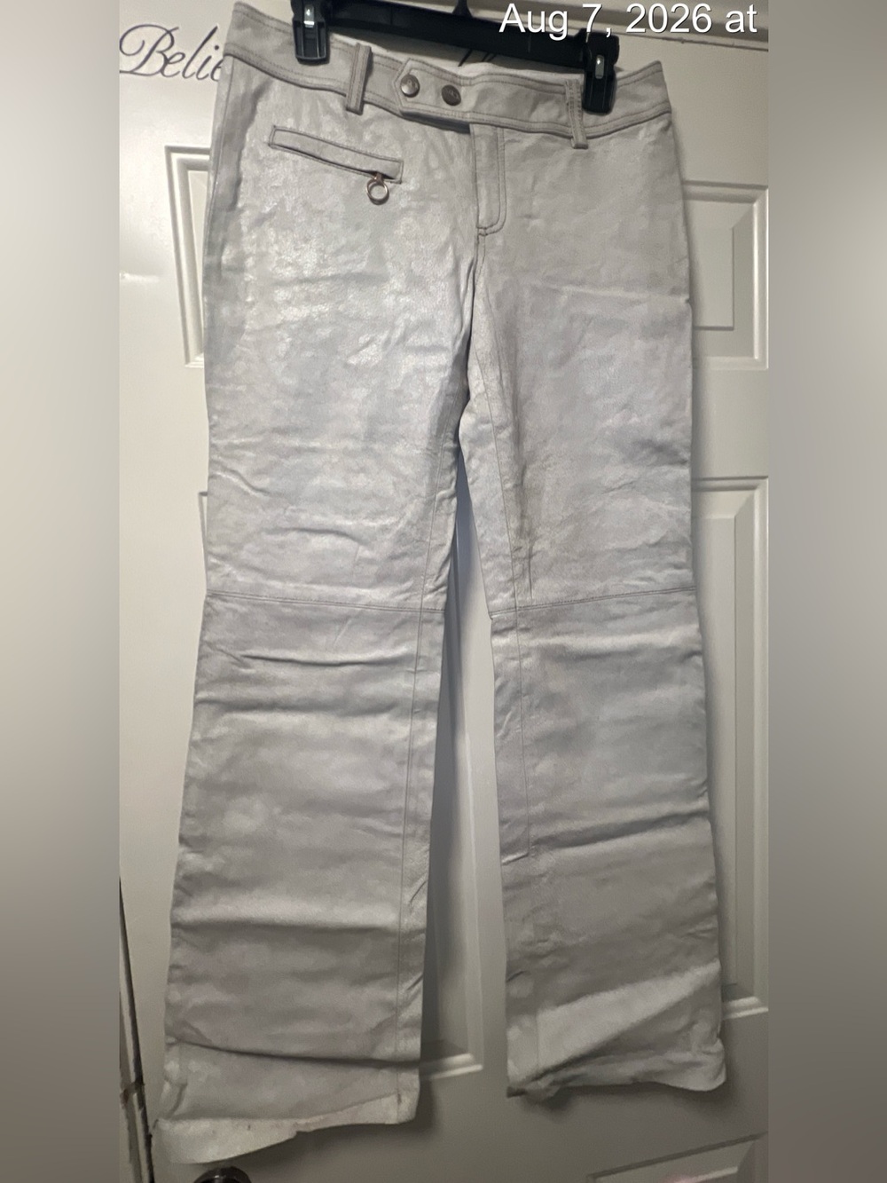 LaRok Silver Metallic Boot-Cut Leather Pants ( Bin 4-042)